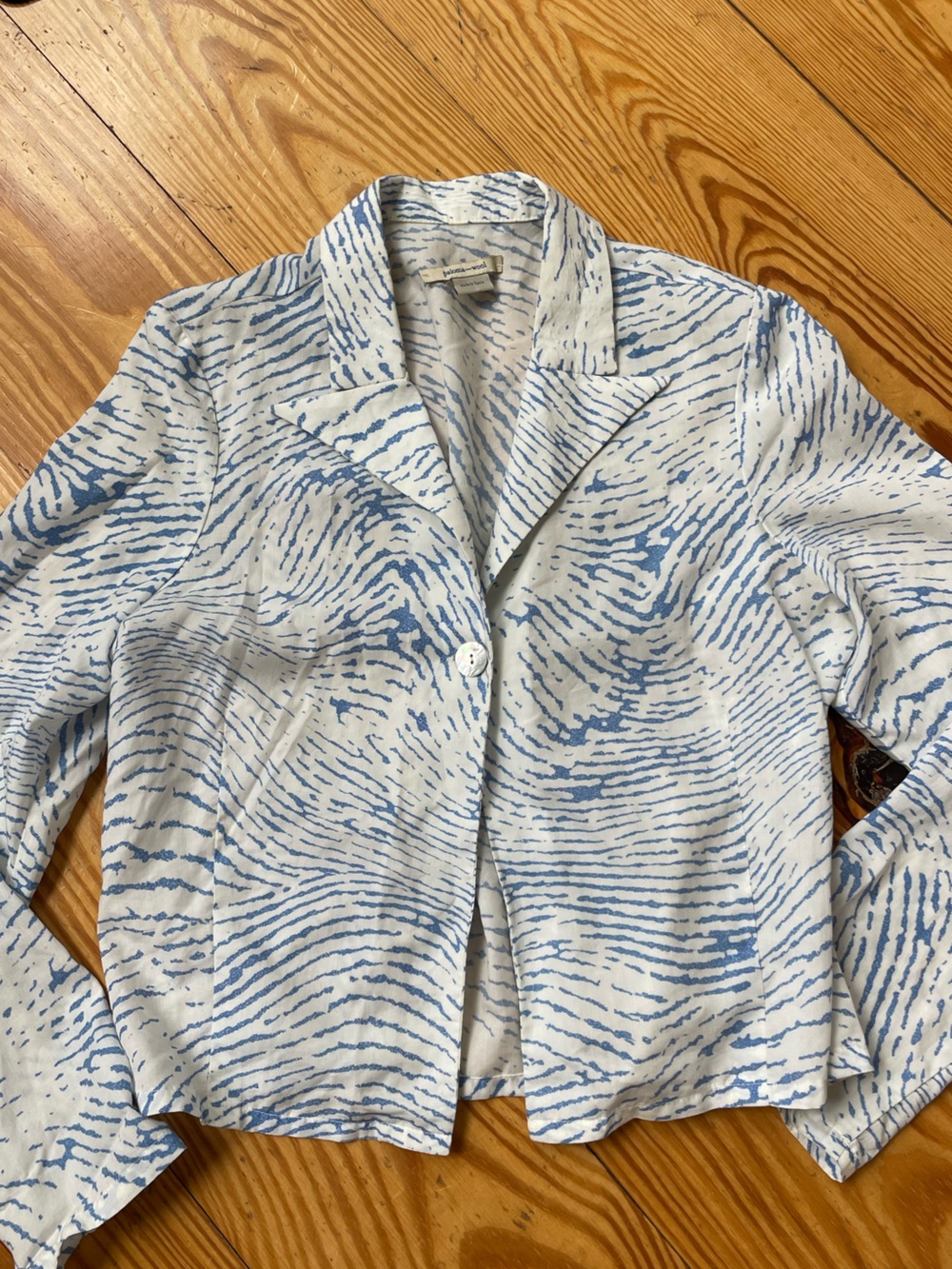 Paloma Wool White Button-Down Shirt with Light Blue Wave Print
